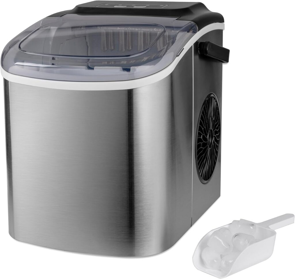 Daewoo 12KG Ice Maker Portable With Handle, 9 Bullet Cubes In 6 Minutes With 2 Size Options, 12KG In 24Hrs, Self-Cleaning, Scoop And Ice Basket Included, For Bar, Home, Office