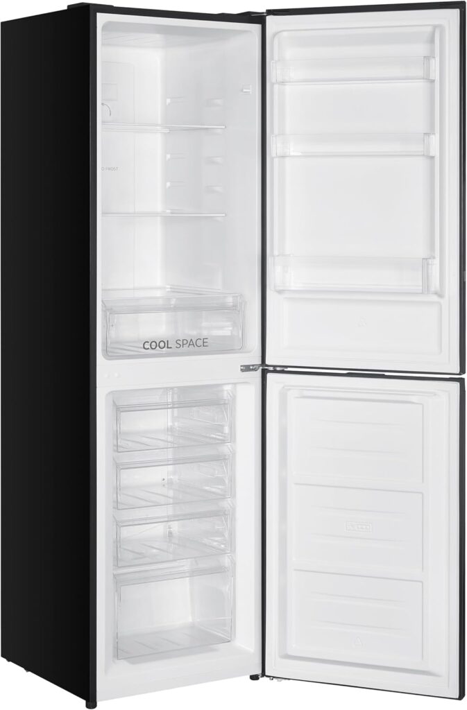 Hoover H-FRIDGE 300 Freestanding Fridge Freezer 60/40, 2 Doors, Total No Frost Technology, E Class, 247L Total Capacity, Internal Display, Integrated Handle, Black, 54x60x181 cm - HOCH1T518EBK
