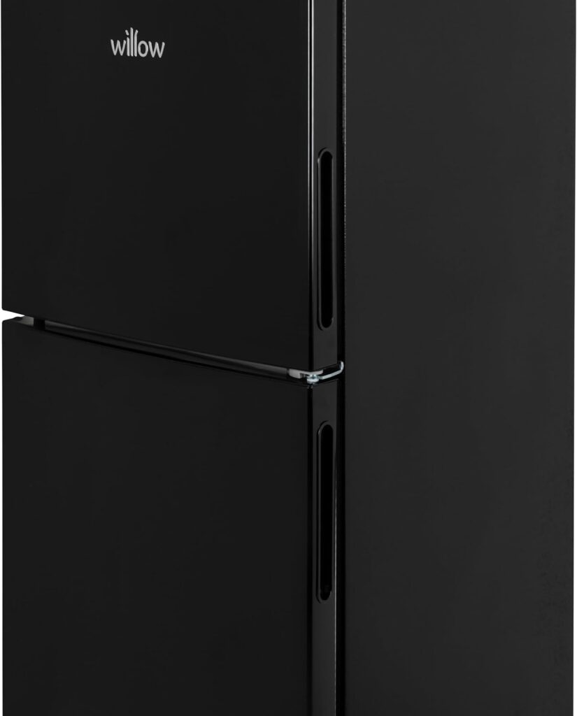 Willow WTM138B 138L Small Fridge Freezer with Adjustable Thermostat, Top Mount Slimline Fridge Freezer, Mark Proof Finish - Black           [Energy Class E]
