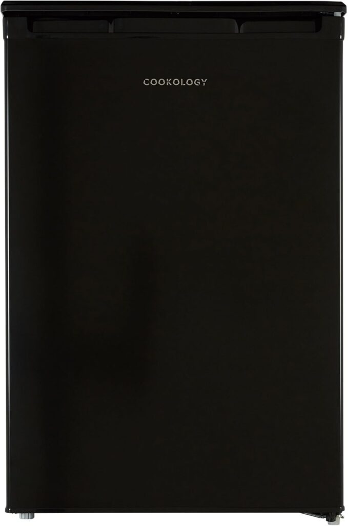 55cm Side-by-Side under counter Fridge  Freezer Matching Pack in Black -,Freestanding - Adjustable Temperature Control  Legs - Reversible Doors - 4 Star Freezer Rating           [Energy Class F]