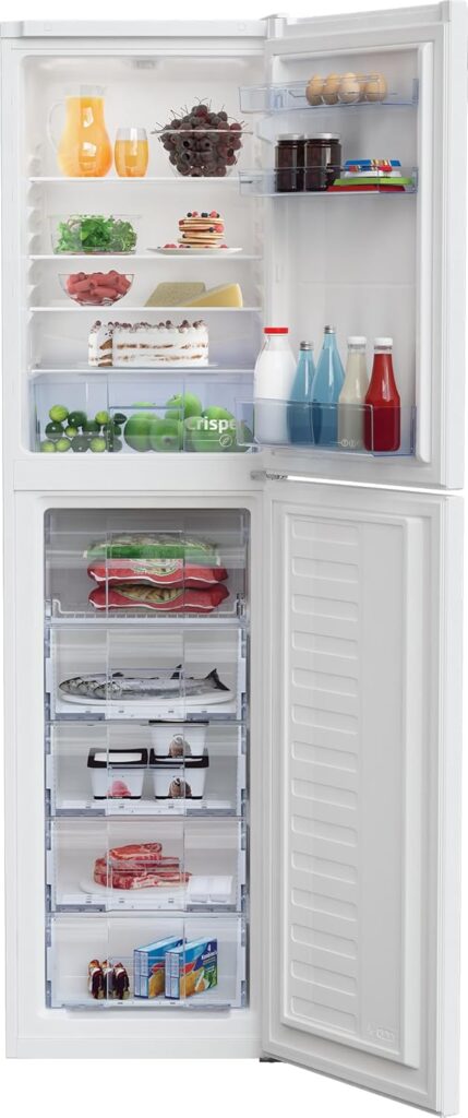 Beko CFG4501W Fridge Freezer | 50/50 Freestanding Frost Free | E Rated Energy Class| Large 286 Litre Capacity | Freezer Guard | LED Light           [Energy Class E]