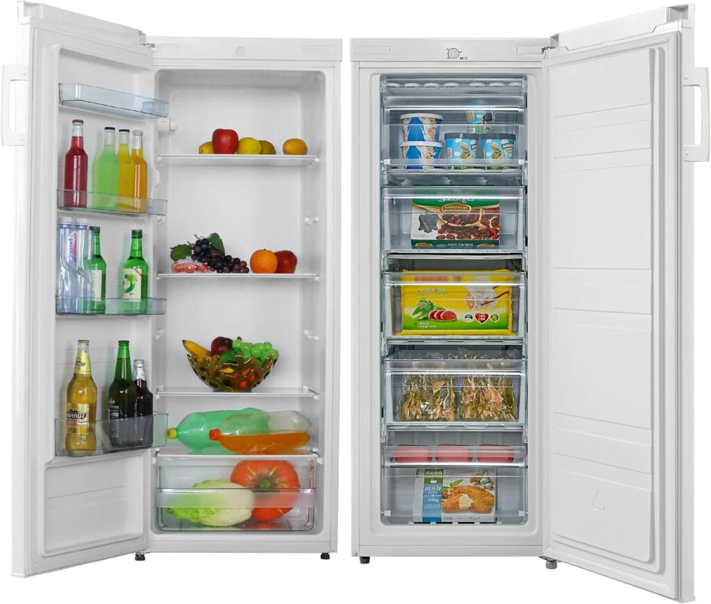 Cookology Tall Upright Fridge  Freezer Pack in White, 55 x 142cm tall, Side-by-Side           [Energy Class F]