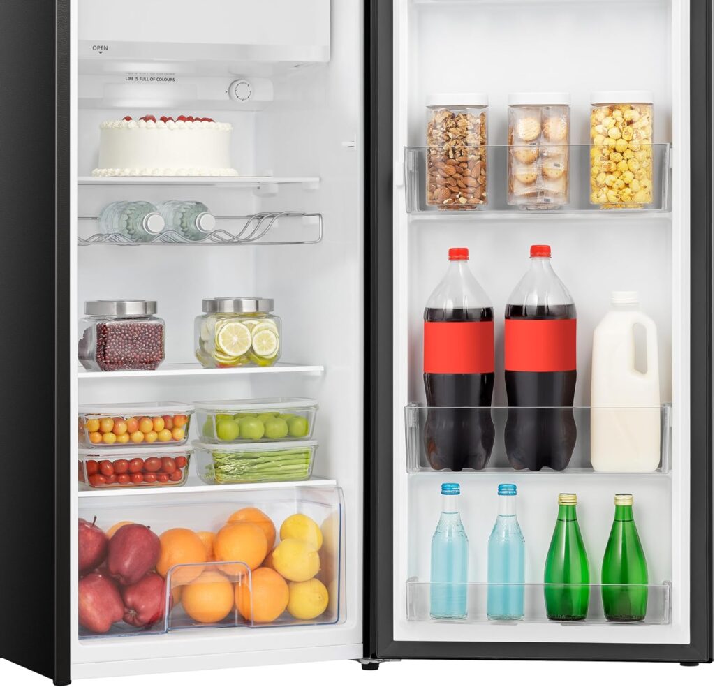 Hisense RR220D4BDE 52cm Freestanding Retro Fridge - 165-litre capacity with 4 star Ice box- Auto Defrost - Wine Rack - Silver - E Rated, H128 x W51.9 x D51.3           [Energy Class E]
