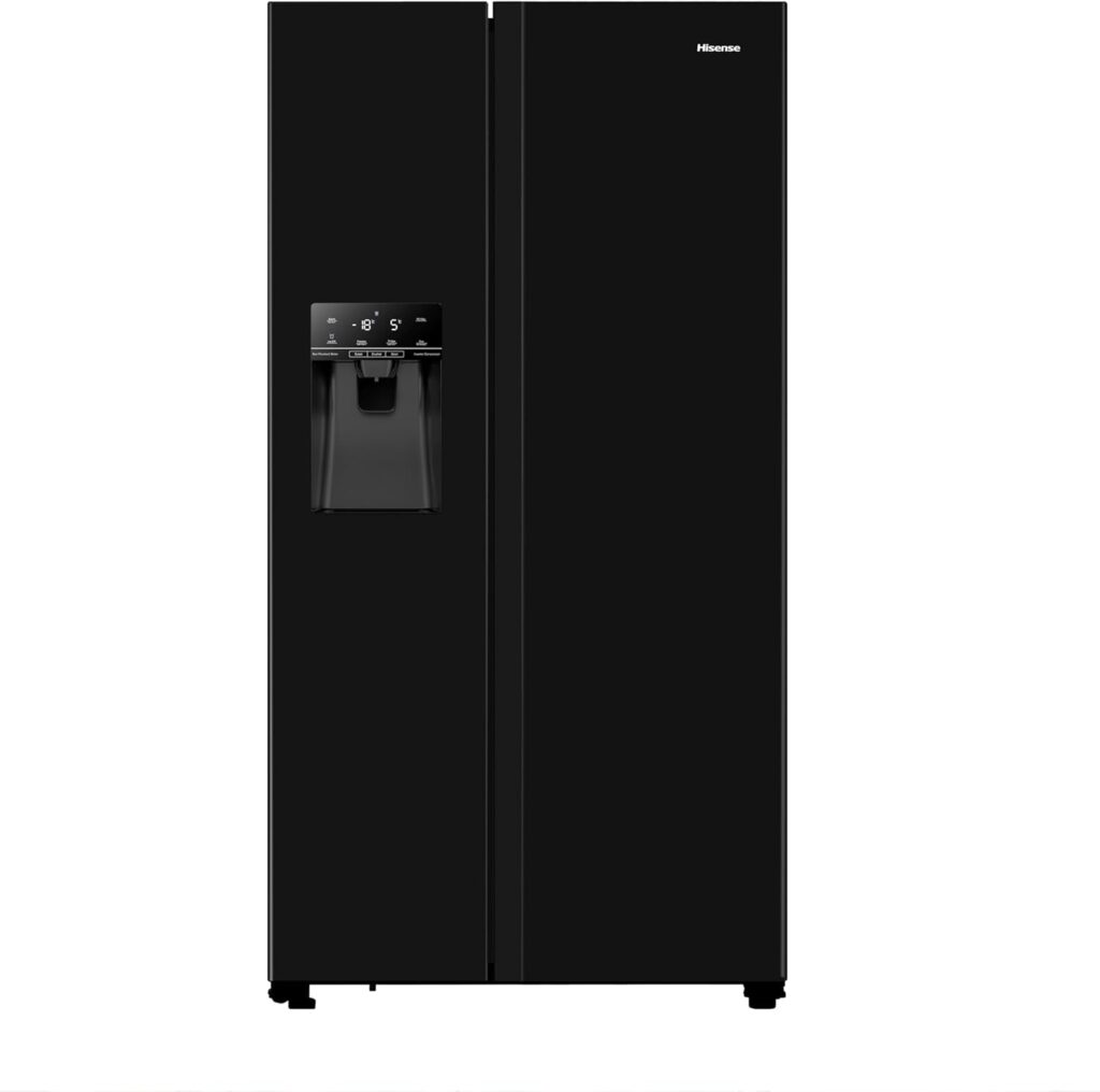 Hisense RS694N4TBE Freestanding American Side - by - side Door American Fridge Freezer 562L, Black, with Non-Plumbed Water and Ice Dispenser, Black, 91 × 178.65 × 68.9 cm (W×H×D)           [Energy Class E]