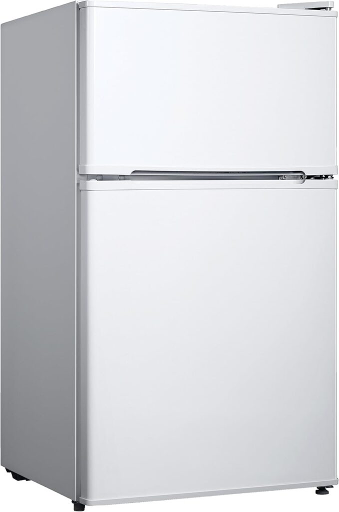 Igenix IG347FF Freestanding Under Counter Fridge Freezer with 1 Safety Glass Shelf and 1 Salad Drawer, Reversible Door with two compartments, Adjustable Feet, 47 cm Wide, White           [Energy Class E]