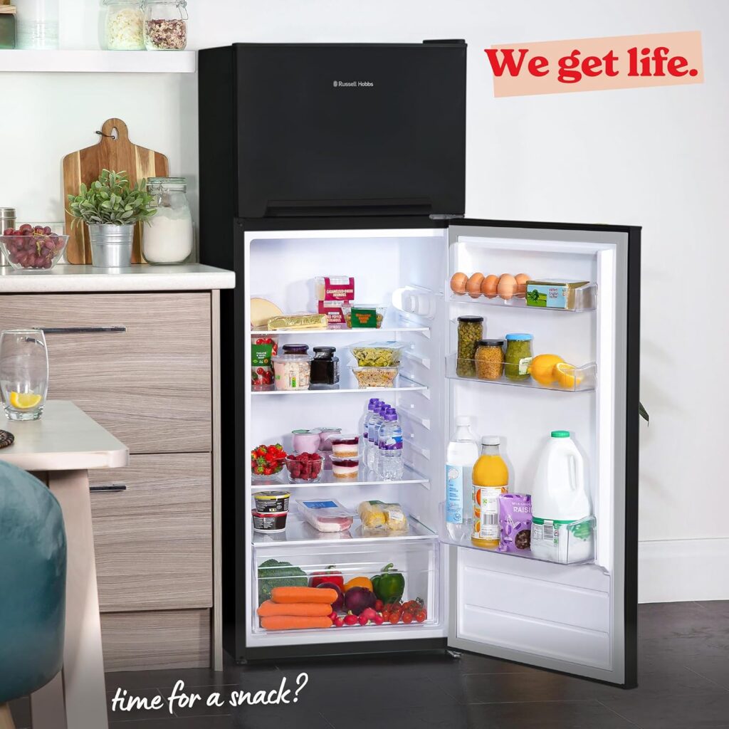 Russell Hobbs Freestanding Fridge Freezer in White 54cm Wide 145cm High 171L Fridge Capacity, 42L Freezer Capacity, Adjustable Thermostat, 2 Year Guarantee RH144TMFF541E1W           [Energy Class E]