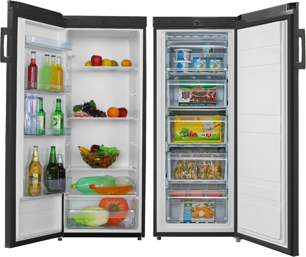 Tall Upright Fridge  Freezer Pack in Black, 55 x 142cm tall, Side-by-Side           [Energy Class F]