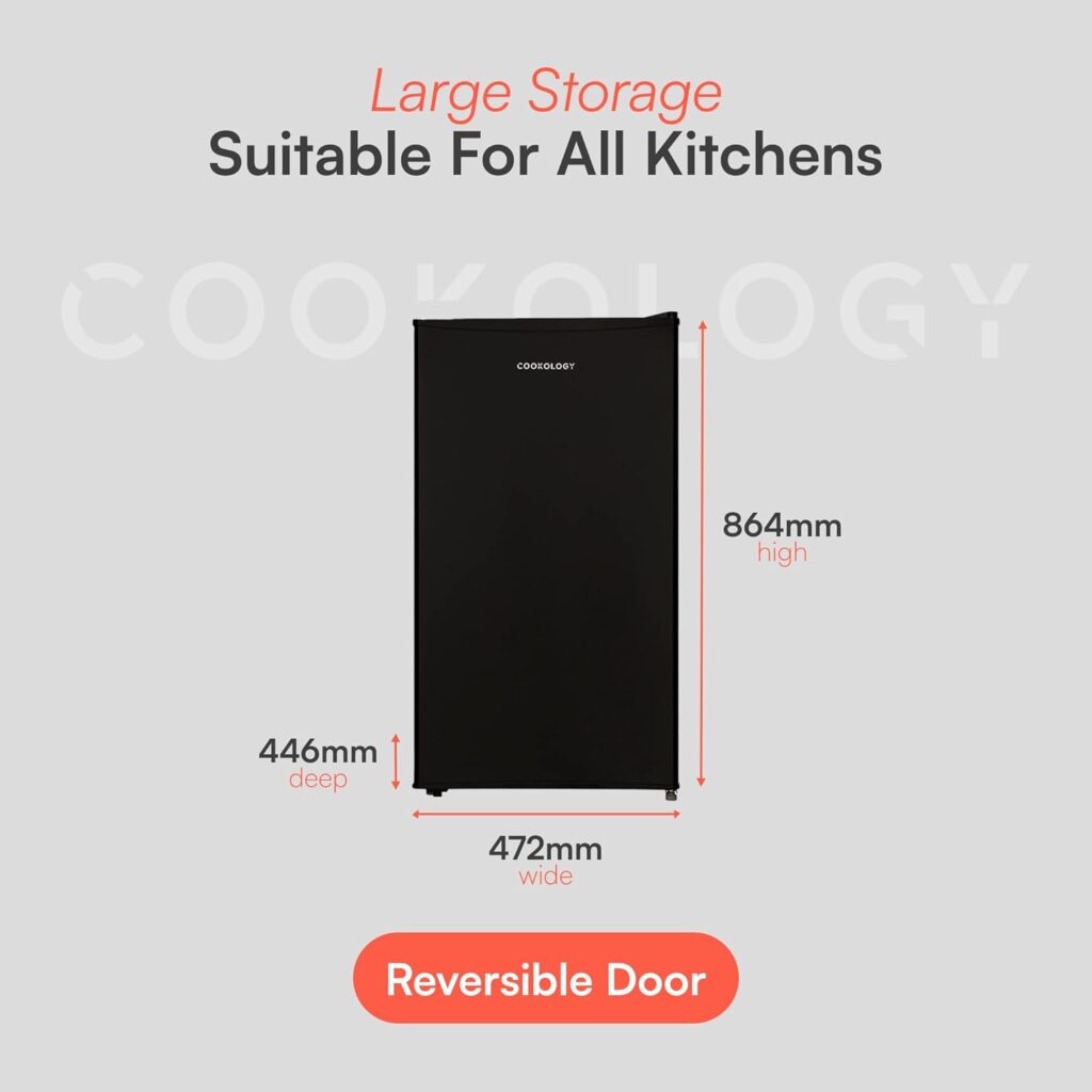 UCFR88BK under counter Freestanding Fridge in Black - 93 Litre Capacity - Adjustable Temperature Control  Legs - Reversible Door           [Energy Class F]