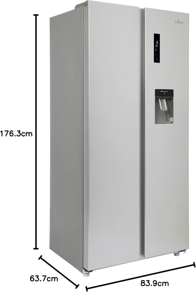 Willow WSBS84DS 433L Total No Frost American Style Fridge Freezer with Adjustable Thermostat, Water Dispenser, Mark-Proof Finish, 2 Year Warranty - Silver           [Energy Class E]