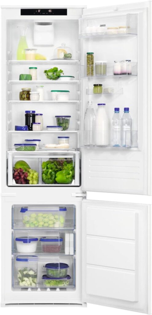 Zanussi Series 80 Fridge Freezer Built-In ZNTN19ES1, Frost Free, 216/62 Litres Capacity, Reversible Door Hinge, 1 Full Width Covered Dairy Compartment, White           [Energy Class E]
