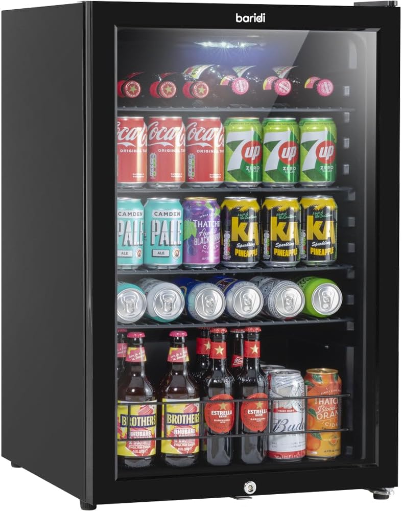 115L Under Counter Wine Beer Drinks Fridge Cooler Glass Front LED Backlit Black