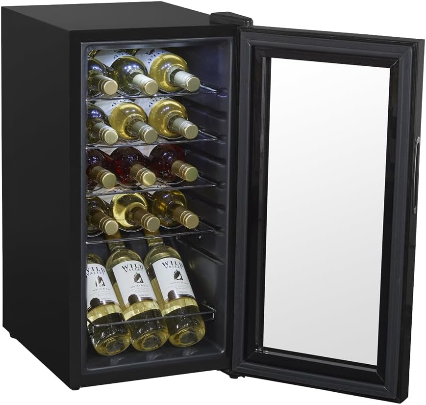 15 Bottle Dual Zone Freestanding Wine Cooler Fridge - LED Backlit Black  Glass