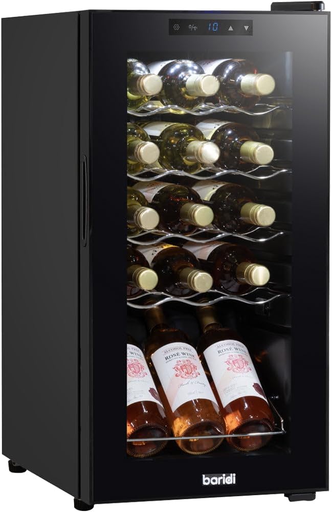 15 Bottle Dual Zone Freestanding Wine Cooler Fridge - LED Backlit Black  Glass