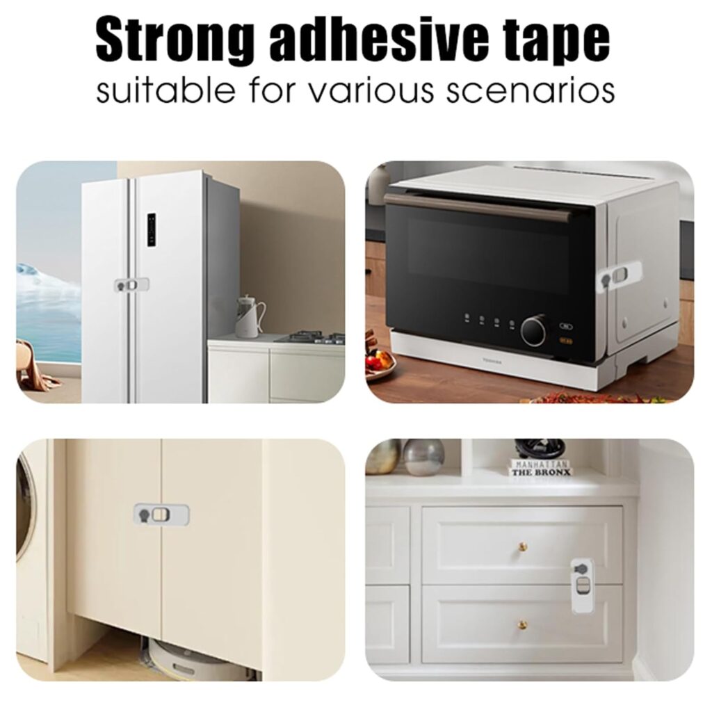 2 Pack Fridge Locks with Self Adhesive, Refrigerator Latch for Kids, Toddlers and Children, Child  Baby Proofing Freezer Door Lock for, Cabinets and Drawers, Oven, Windows (Grey-2 Pack)