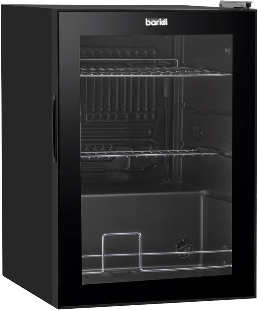 60L Under Counter Wine Beer Drinks Fridge Cooler - Black  Glass 74x 330ml Cans