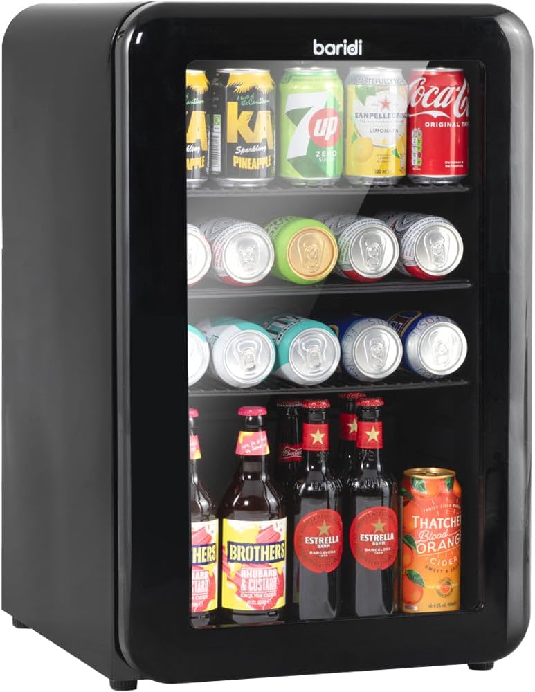 70L Under Counter Wine Beer Drinks Fridge Cooler - Glass Front Retro Style Black