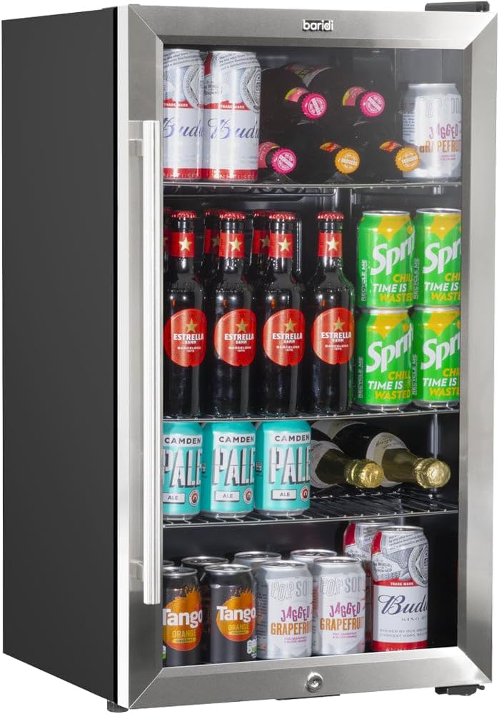 85L Under Counter Wine Beer Drinks Fridge Cooler - Glass Front Stainless Steel
