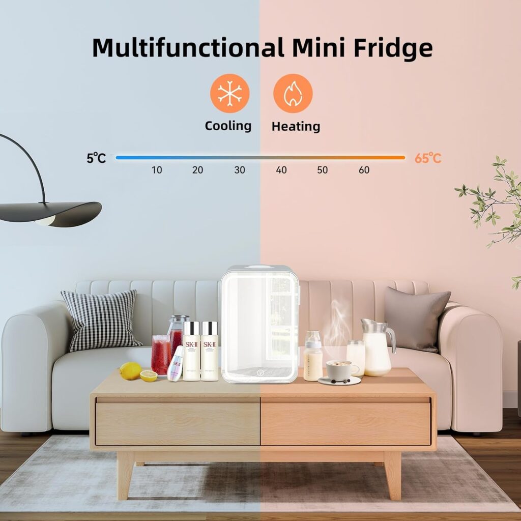 ARTETHYS Mini Fridge for Bedrooms 4L Skincare Beauty Fridge with LED Mirror Compact Car Fridge for Home Office Cosmetic, 220V AC/12V DC, Pink           [Energy Class F]