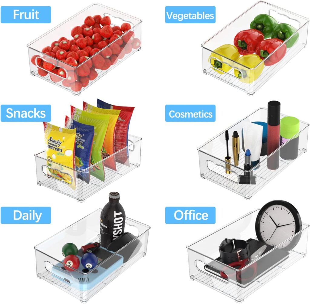 changshengda Fridge Storage Organiser- 6 Pack (3 Sizes) Fridge Organisers Stackable, Fridge Organisers for Pantry, Freezer, Cabinet, Drawer