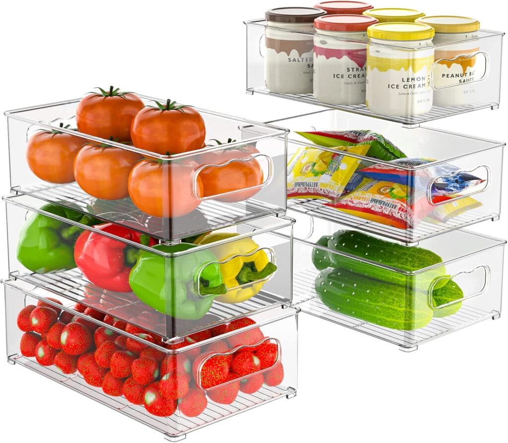 changshengda Fridge Storage Organiser- 6 Pack (3 Sizes) Fridge Organisers Stackable, Fridge Organisers for Pantry, Freezer, Cabinet, Drawer