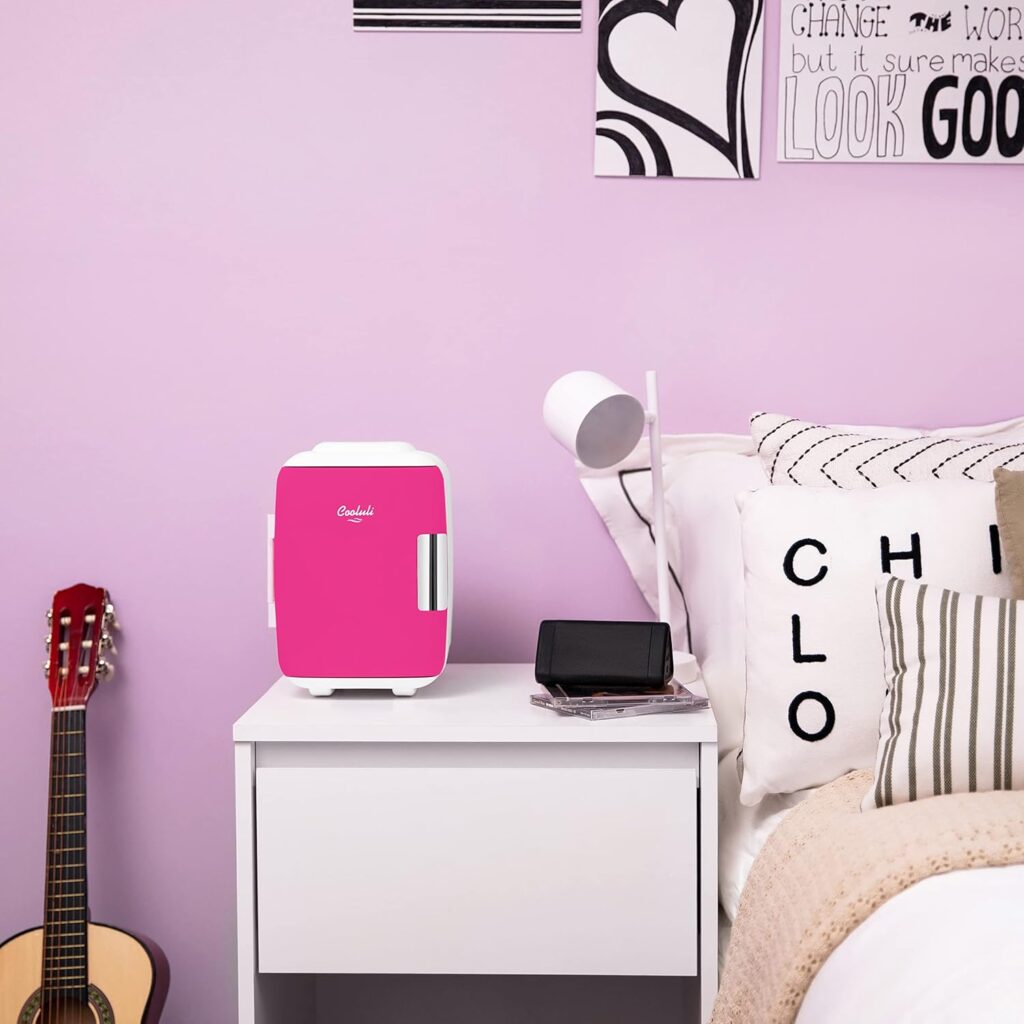 Cooluli Skincare Mini Fridge for Bedroom - Car, Office Desk  Dorm Room - Portable 4L/6 Can Electric Plug In Cooler  Warmer for Food, Drinks, Beauty  Makeup, 12v AC/DC  Exclusive USB, Fuchsia