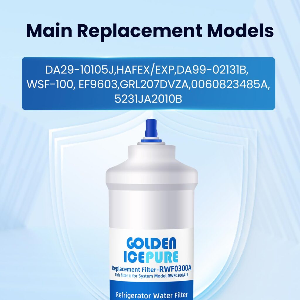 GOLDEN ICEPURE Refrigerator Water Filter Compatible with Samsung DA29-10105J, DA29-10105J HAFEX/EXP, DA99-02131B, WSF-100, EF9603, HAIER LG Inline Refrigerator, 2 Pieces