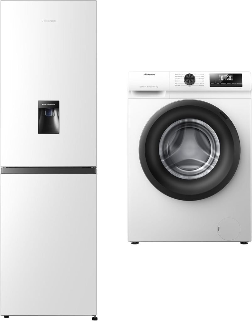 Hisense RB327N4WWE 55cm Freestanding 50/50 Fridge Freezer - 251 litre capacity - Total No Frost  WFQP6012EVM-Freestanding-6 KG-Front Load Durable Inverter Washing Machine-Steam Wash-Quick