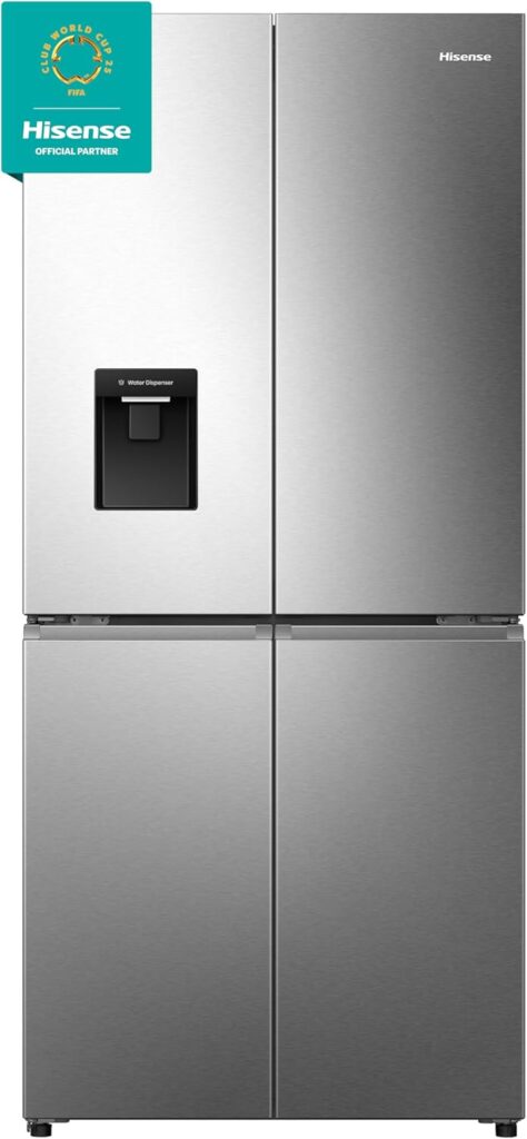 Hisense RQ5P470SMIE Wifi Connected American Fridge Freezer Cross Door with Water Dispenser, No Frost, 482 liters, Stainless Steel - E Rated, Noise level: 37 decibels, H178.5 x W79.4 x D69.8 (cm)