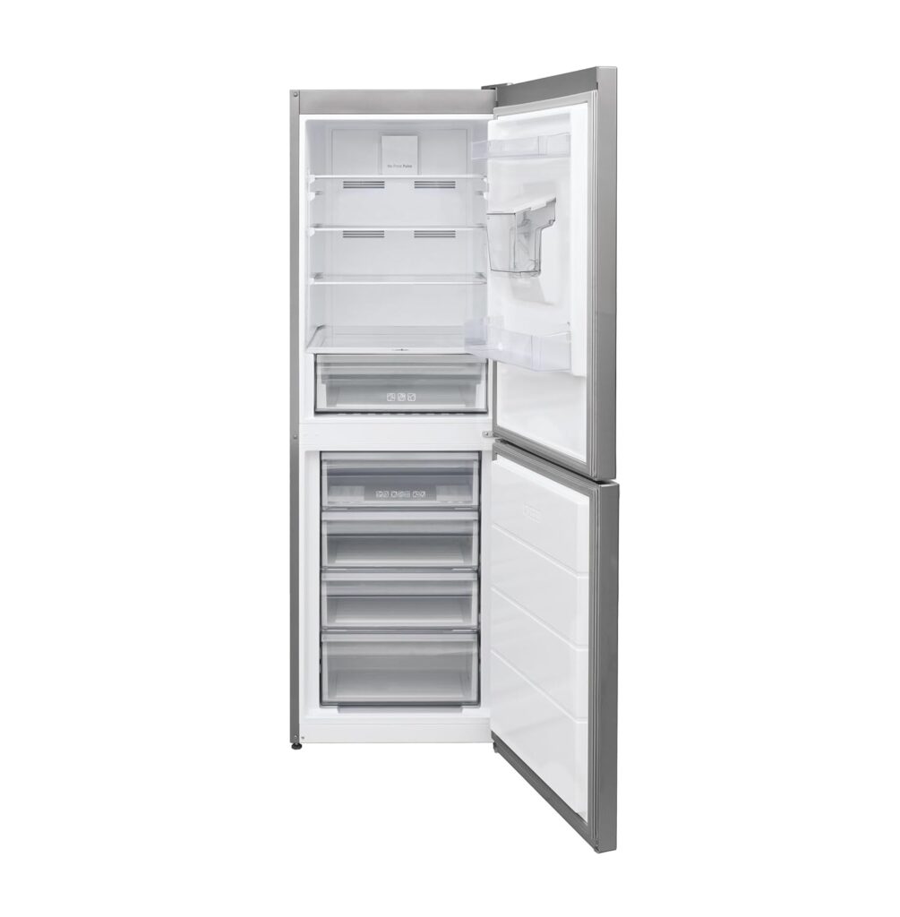 Hoover HOCV1T618EWXK 50/50 Split 60cm Wide, 186cm High, 323 Total Capacity, Total No Frost, Water Dispenser, Silver, Freestanding Fridge Freezer