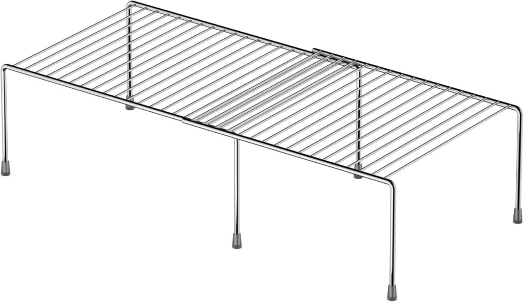 iPEGTOP Freezer Cabinet Storage Shelf, Expandable Metal Rustproof Spice Rack, Adjustable Kitchen Organizer Counter Fridge Pantry Shelf Space Saver, White, Set of 2
