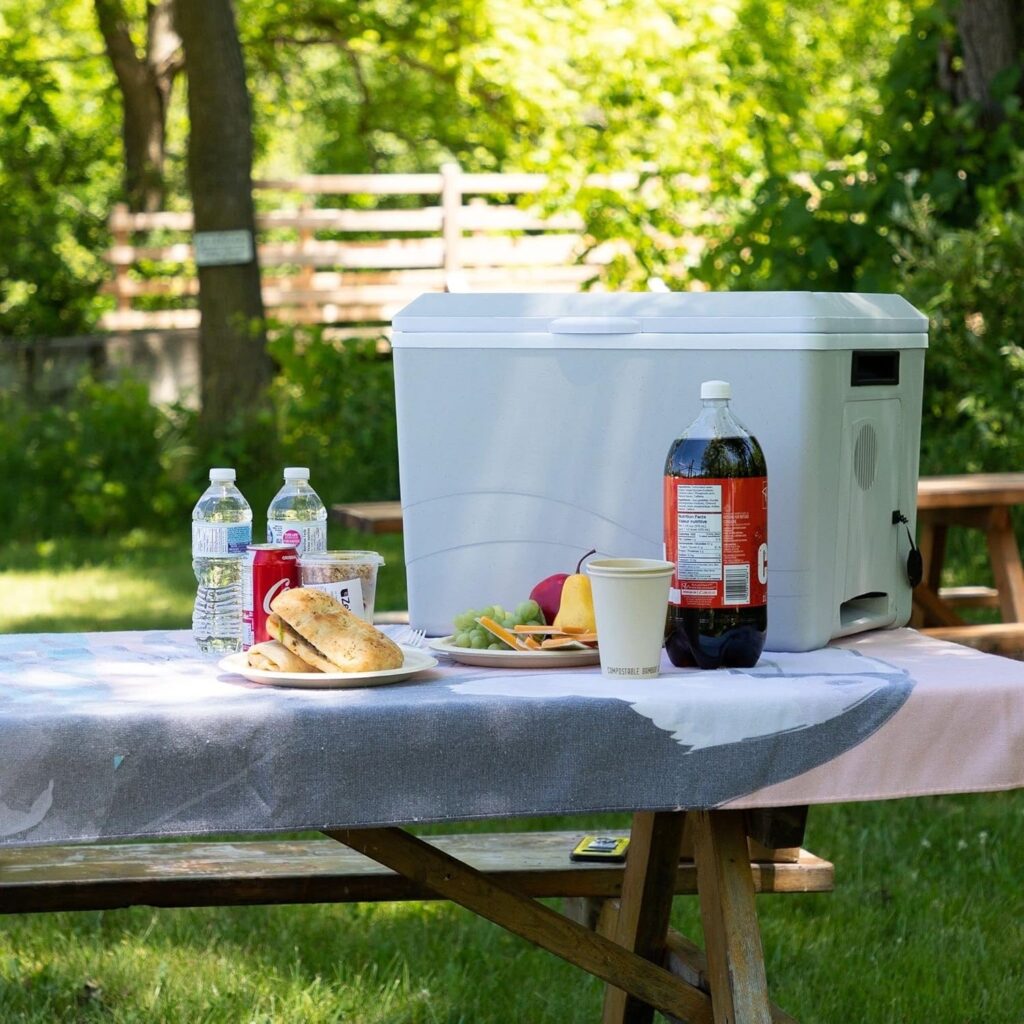 Koolatron Iceless 12V Electric Cool Box, 34L Portable Cooler/Warmer Car Refrigerator Fridge, DC Power Cord, Grey/White, Travel, Camping, Trucking, Made in North America