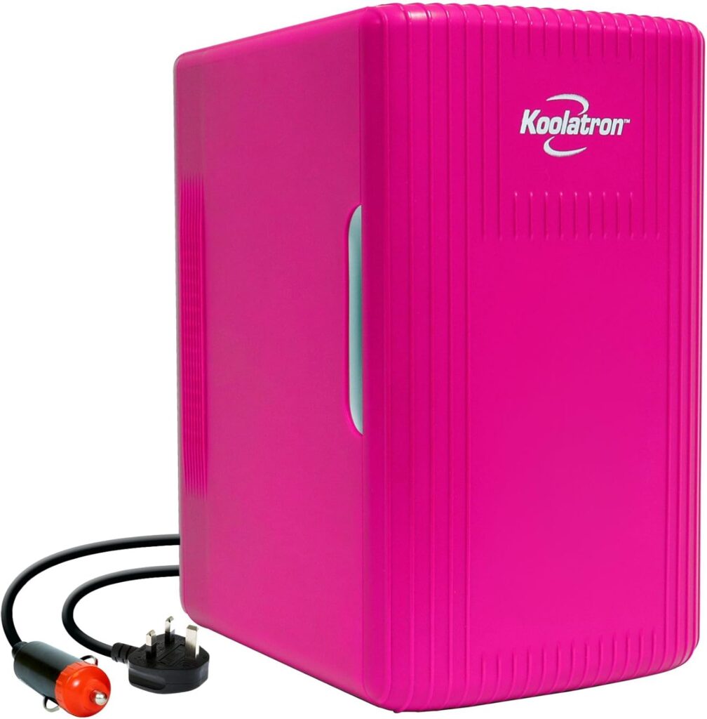 Koolatron Retro Mini Fridge For Bedrooms 6L Small 8 Can Table Top 12V Portable Cooler Warmer Refrigerator Quiet Mini Fridges For Skincare Food Drinks Kids Home Car  Travel Pink