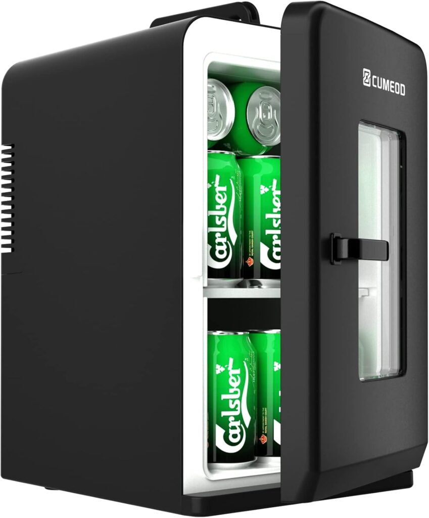 Mini Fridge 15 Liter/21 Cans, Upgrade Portable AC+DC Power Small Fridge for Bedroom, Car, Office, Thermoelectric Cooler and Warmer Skincare Fridge for Food, Drinks, Cosmetics, Max  ECO Mode           [Energy Class E]
