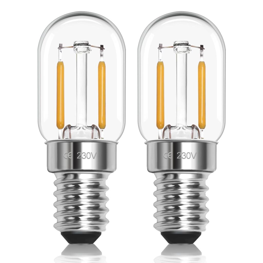 Morotty E14 Led Fridge Light Bulb Cool White 6000K, Can Replace 10W-15W Halogen, T22 Pygmy Bulb Led SES Refrigerator Bulb 230V, for Fridge Bulbs, Sewing Machine Bulbs, Cooker Hood，Night Light，2 Pack