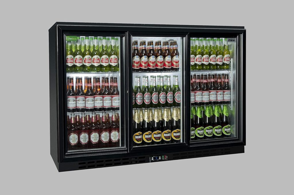 Oslo Under Counter Triple Door Chiller, 1350mm Wide Sliding Doors in Black - GreenSense Plus Specification