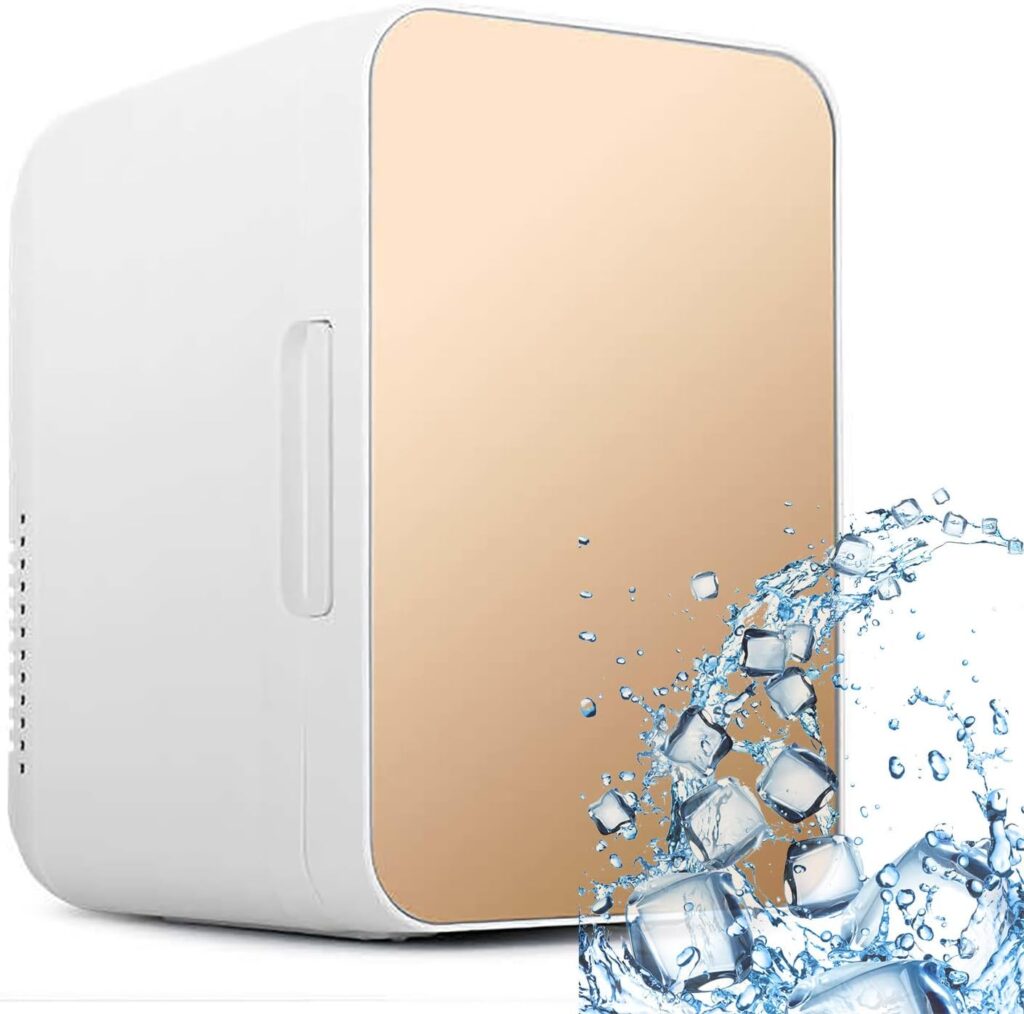 VOYADE 8L Mini Refrigerator, 12V/220V Home Car Refrigerator, Cooling And Heat Dual -Use, Beverage Cosmetics Refrigerated, Bento Heating and Insulation,Gold
