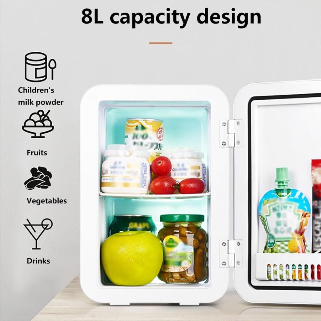 8L Mini Fridge Small Skincare Refrigerator Digital Display Electric Reefer Portable With Temperature Control Food Heater  Beverage Cooler For Car/Camping/Travel AC+DC Power Compatibility(Pink)
