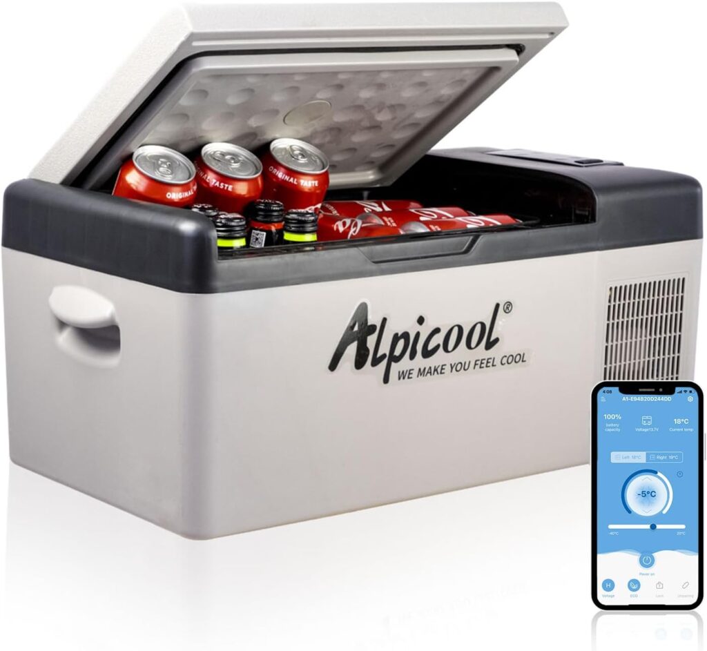 Alpicool C15 15L Compressor Car Fridge Freezer, DC 12v Camping Refrigerator, Portable Mini Cool Box for TruckCampervanRVBoat, -20℃ to 20℃           [Energy Class B]
