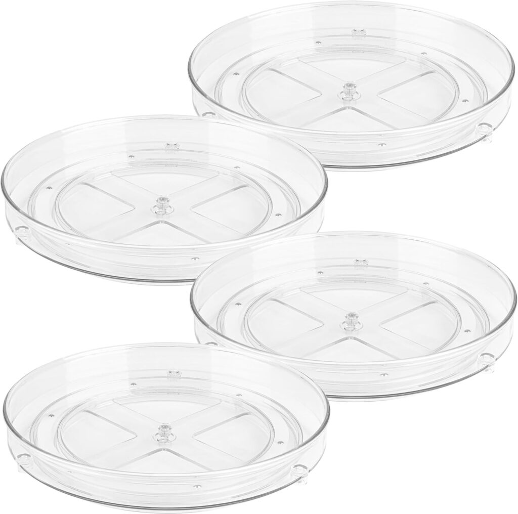 Clear Lazy Susan Turntable Organizer – 4-Pack, 9-Inch Acrylic Rotating Storage for Cabinet, Pantry, Fridge, Bathroom, and Vanity Countertops