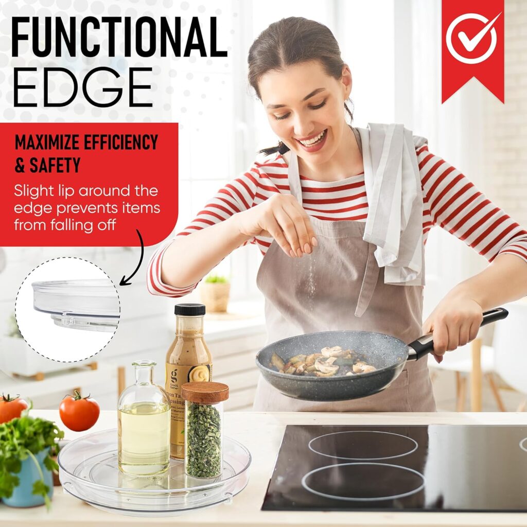 Clear Lazy Susan Turntable Organizer – 4-Pack, 9-Inch Acrylic Rotating Storage for Cabinet, Pantry, Fridge, Bathroom, and Vanity Countertops