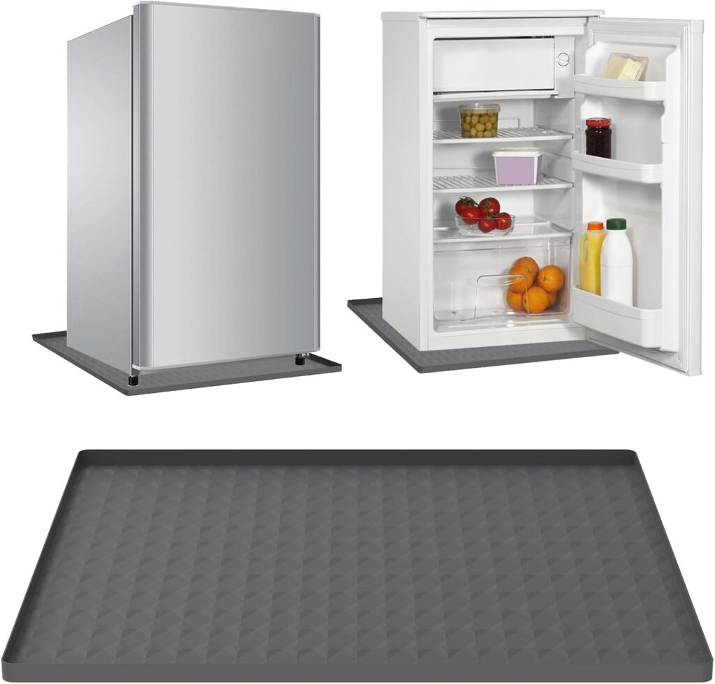 Mini Fridge Silicone Mat 60x60cm Under Refrigerator Floor Protector Mat with 0.8 Inch Raised Edges Washing Machine Drip Tray Freezer Mat Pads Carpet Drip Pan for Dryer Wine Cabinet Coffee Machine
