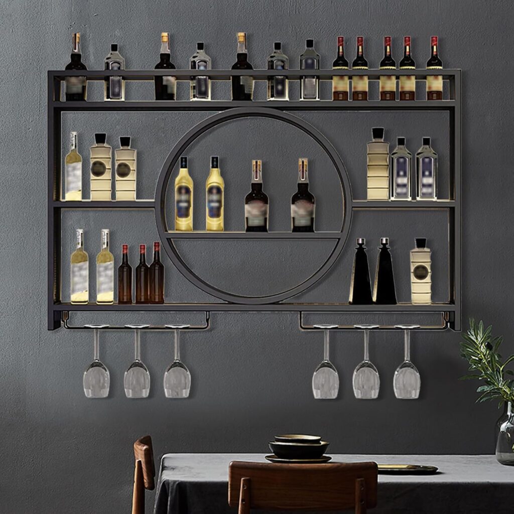 NGAMITSX Glass Rack，Pint Holders for Bar Shelf Under Racks Free Standing Black Lining Bottle Holder All Fridge Globe Whiskey Cabinet Corner Unit with Liquor Drinks(Size:100 * 15 * 80cm,Color:Black)