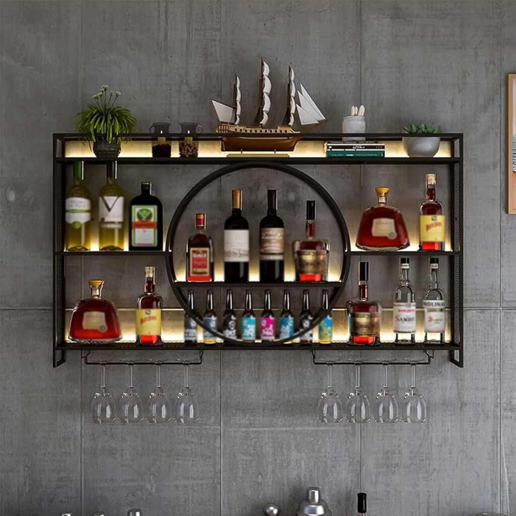 NGAMITSX Wall Mounted Breakfast Bar,Bottle Rack for Fridge Shelf Bar Accessories Home Pub Outdoor Wine Unit Metal Racks Free Standing Slim Tall Glass Under(Size:100 * 15 * 80cm,Color:Black)