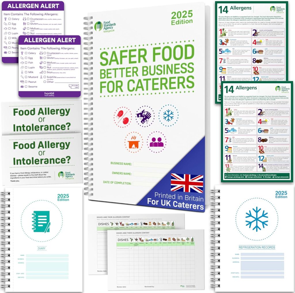 Safer Food Better Business 2025, Food Safety Book for Caterers, 13 Month Diary, Fridge Temperature Records, Allergen Labels  Posters - SFBB Food Safety Pack for Restaurants, Takeaways, Pubs, Cafes