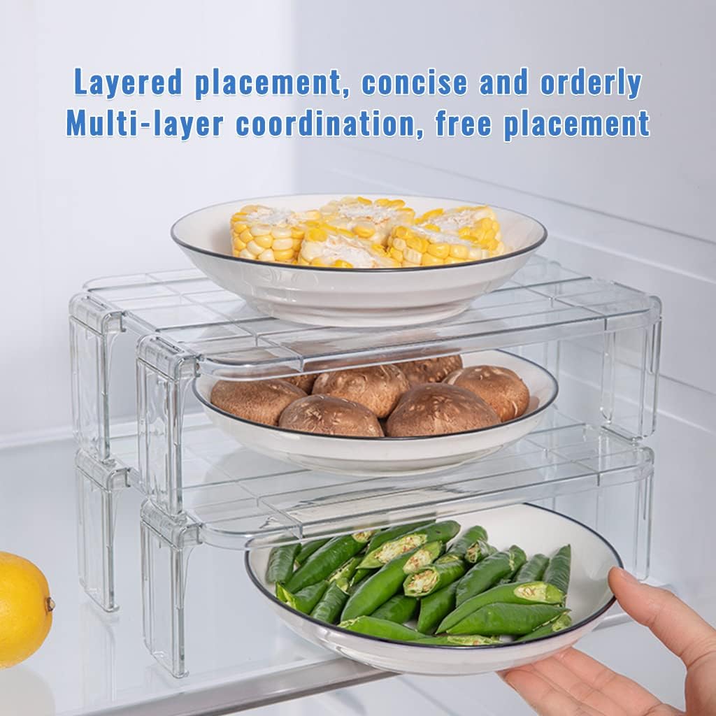 Swetopq 2pcs Refrigerator Stackable Fridge Rack Clear Kitchen Cabinet