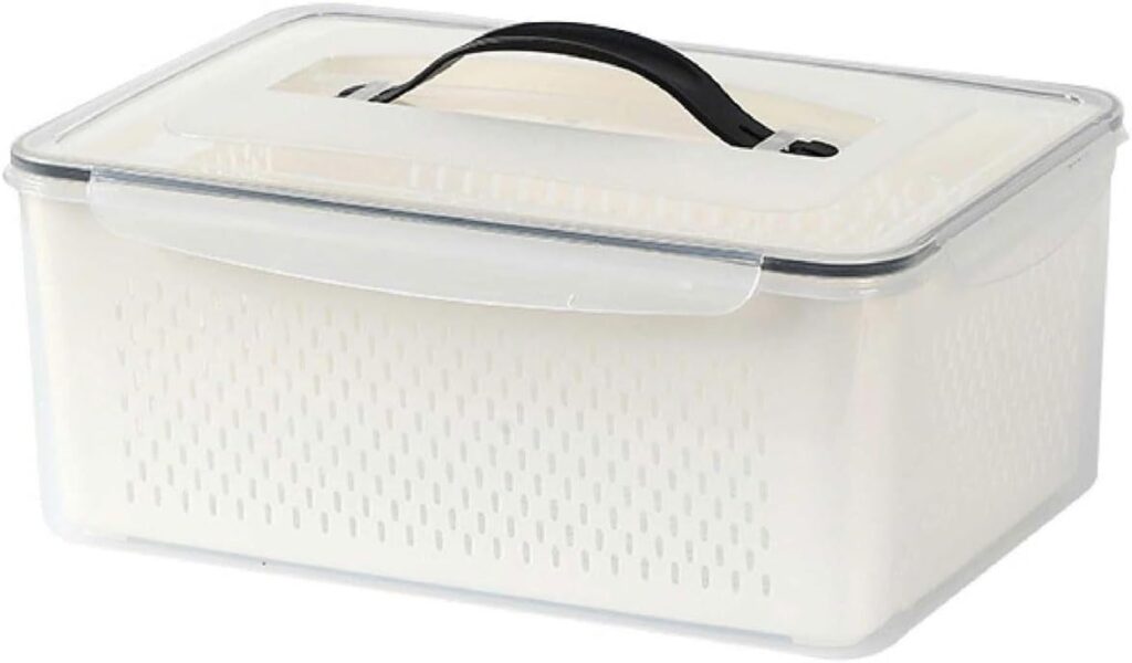 Swetopq Convenient Storage Box with Drain Basket Sealed Refrigerator Crisper Vegetable and Fruit Container Kitchen