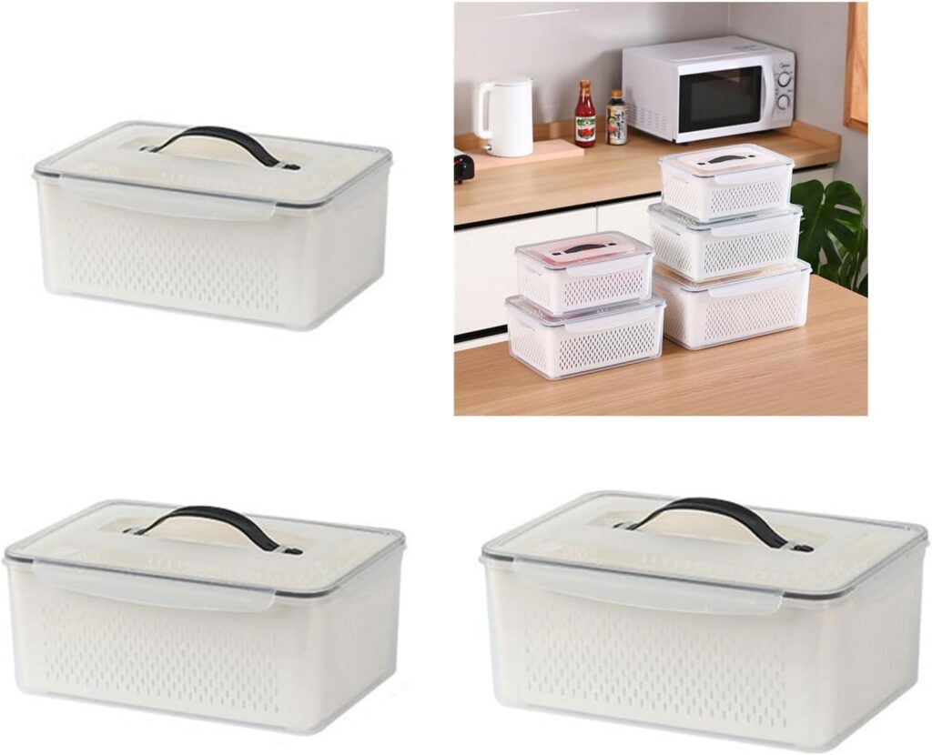 Swetopq Convenient Storage Box with Drain Basket Sealed Refrigerator Crisper Vegetable and Fruit Container Kitchen