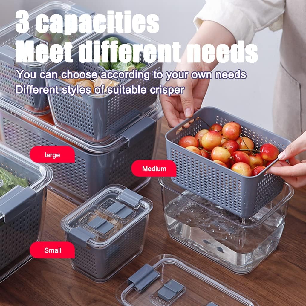 Swetopq Double-layer Kitchen Drain Basket Household Refrigerator Storage Box with Lid Fruit Vegetable Basket -keeping for C