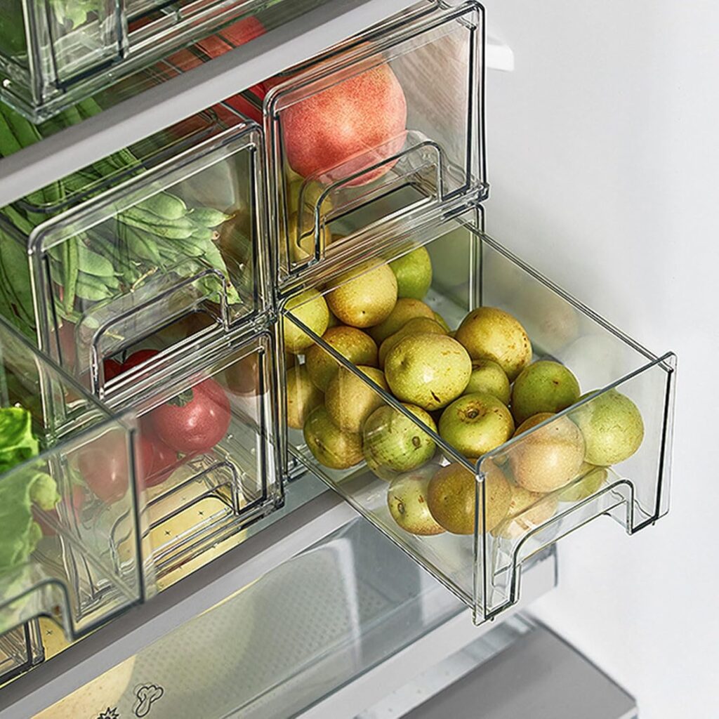 Swetopq Stackable Fridge Storage Containers Refrigerator Storage Case Clear Refrigerator Drawers for Kitchen and Office Supplies