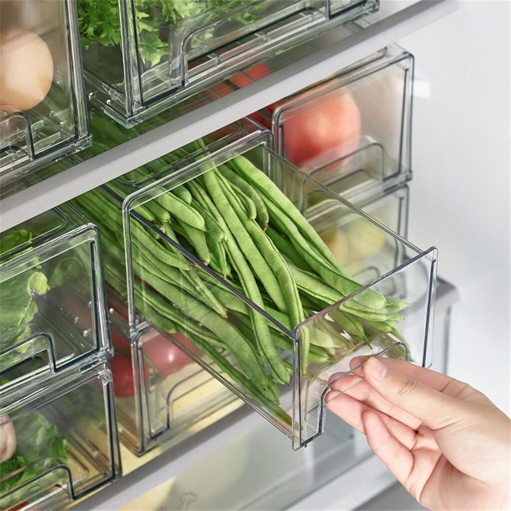 Swetopq Stackable Fridge Storage Containers Refrigerator Storage Case Clear Refrigerator Drawers for Kitchen and Office Supplies